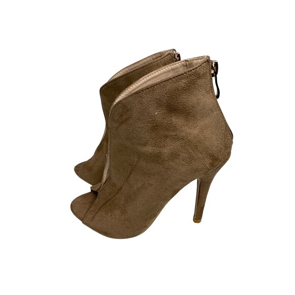 Cape Robbin Tan Suede Peep Toe Stiletto Booties Women’s 5.5 - Picture 6 of 11
